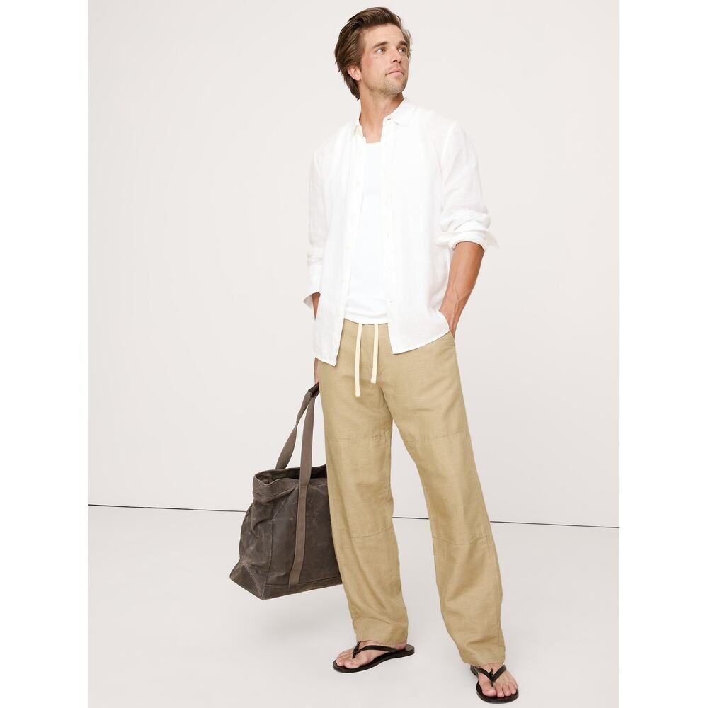 NWT Banana Republic Men's Linen-Cotton Pull-On Pant in Khaki Beige size XL